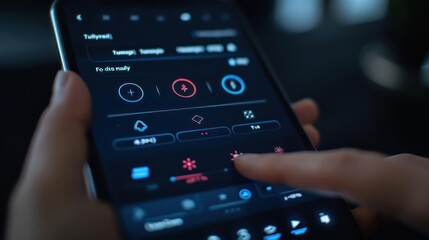 Obraz premium Closeup of a smart home interface with 4th of July party planning features, with room for text