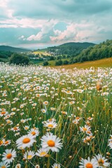 Obraz premium A beautiful field filled with bright yellow sunflowers and vibrant orange marigolds