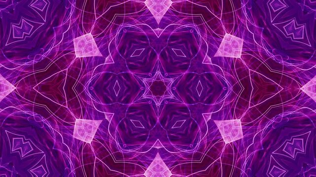 Mandala trance kaleidoscope in harmonious harmony of purple geometric patterns - enthralling motion visualizer video dj backdrop, seamless looping.