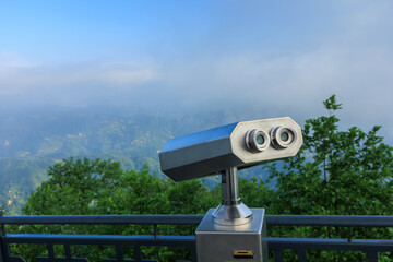 Observation deck and binoculars for viewing the sea and the city of Istanbul in a public place
