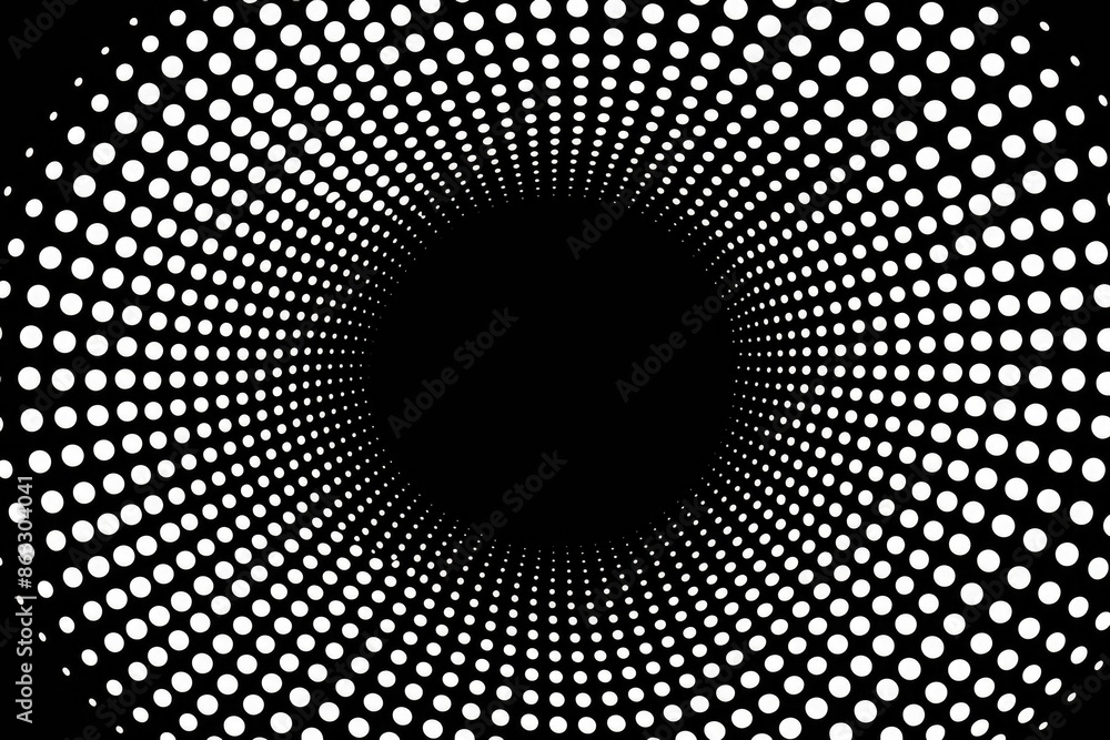 Poster a monochromatic illustration featuring a circular arrangement of dots, great for abstract background