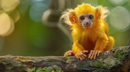 Fototapeta premium A curious monkey perched high above in a tree, looking out into the distance