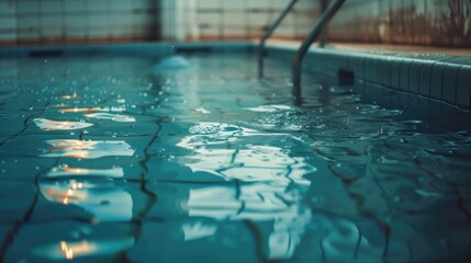 Fototapeta premium A close-up shot of a pool ladder, great for showcasing pool design or water safety features