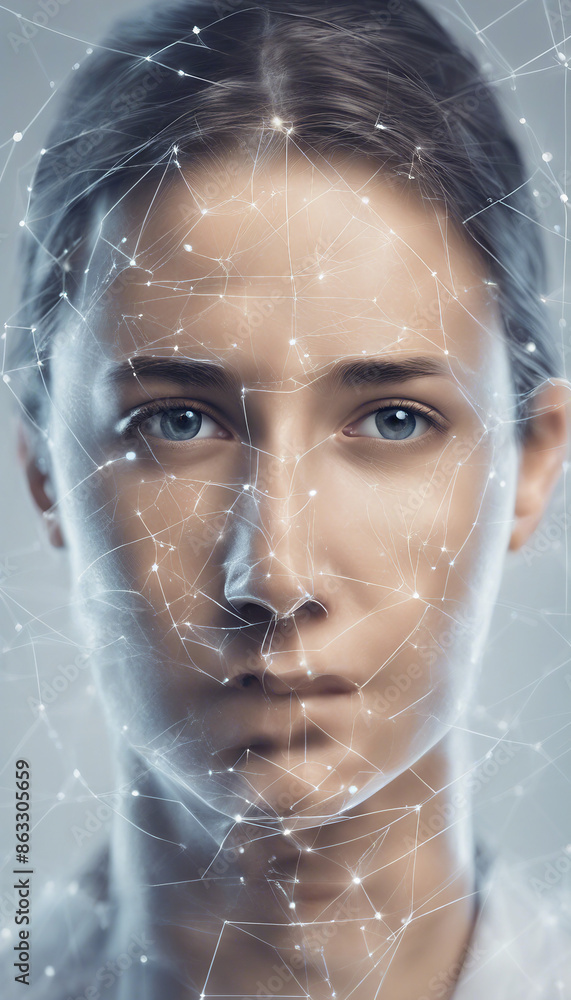 Aufkleber facial recognition system concept face recognition 3d scanning face id vector wireframe concept