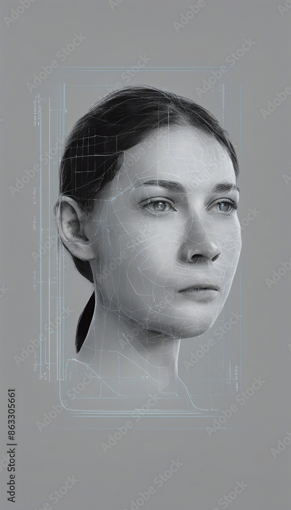 Poster facial recognition system concept face recognition 3d scanning face id vector wireframe concept