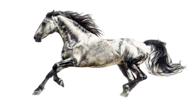 A beautiful white horse galloping on transparent background