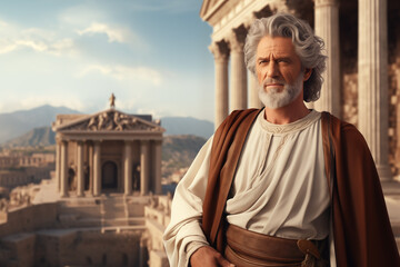 Fototapeta premium Men Roman emperor. Topics related to ancient Rome. Roman civilization. Roman warlord. Archaeological discovery.