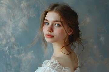 Naklejka premium A beautiful young woman dressed in a white outfit