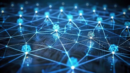 A digital illustration of a network with connected nodes and glowing lines, representing concepts of software-defined networking and data communication.