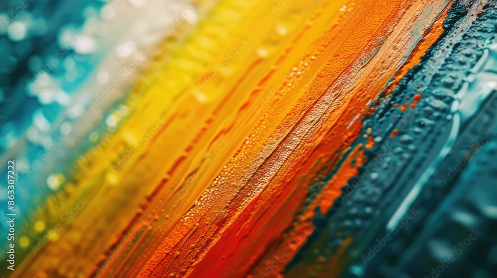 Poster A close-up shot of a colorful painting with water droplets adding texture and visual interest