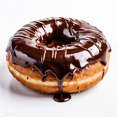 Photo of a Beautiful Donut with Chocolate Glaze Top View, in Focus, with a Big Focus Area, Isolated on a White Background