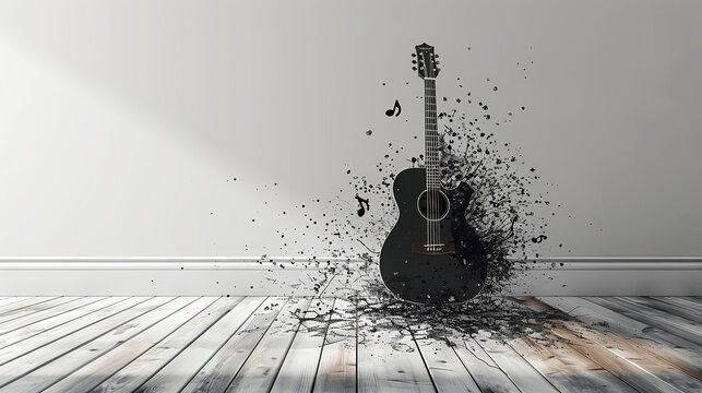 white and black broken guitar background
