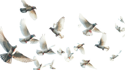 Fototapeta premium Birds pigeon formation of pigeons many transparent background