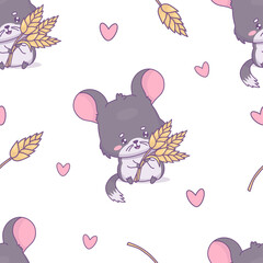 Seamless pattern with chinchilla with spikelets