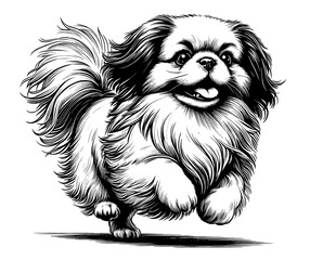 Hand drawn Cute Pekingese in full-body, vector sketch isolated on white background.	