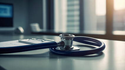 Medical stethoscope on the table science