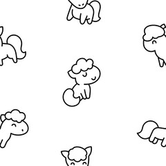 Cute kawaii pony. Seamless pattern. Coloring Page. Cartoon funny baby horse characters. Hand drawn style. Vector drawing. Design ornaments.