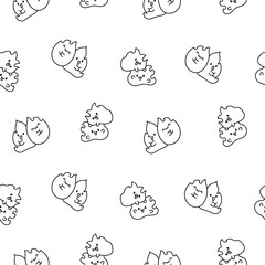 Cute kawaii little fire. Seamless pattern. Coloring Page. Cartoon flame characters. Hand drawn style. Vector drawing. Design ornaments.