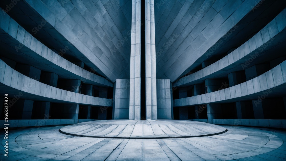Poster a large building with a circular structure in the middle, ai