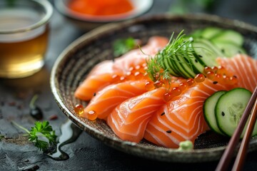 A plate of fresh salmon sashimi 