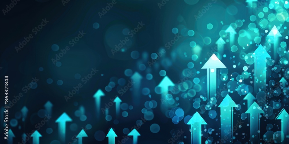 Poster abstract background with glowing arrows pointing upwards, representing growth and success in busines