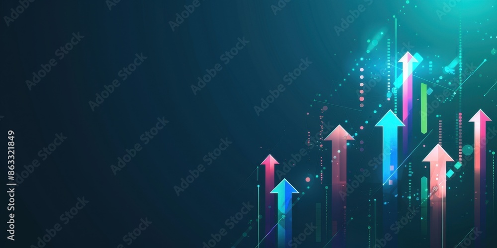 Poster abstract background with glowing arrows pointing upwards, representing growth and success in busines