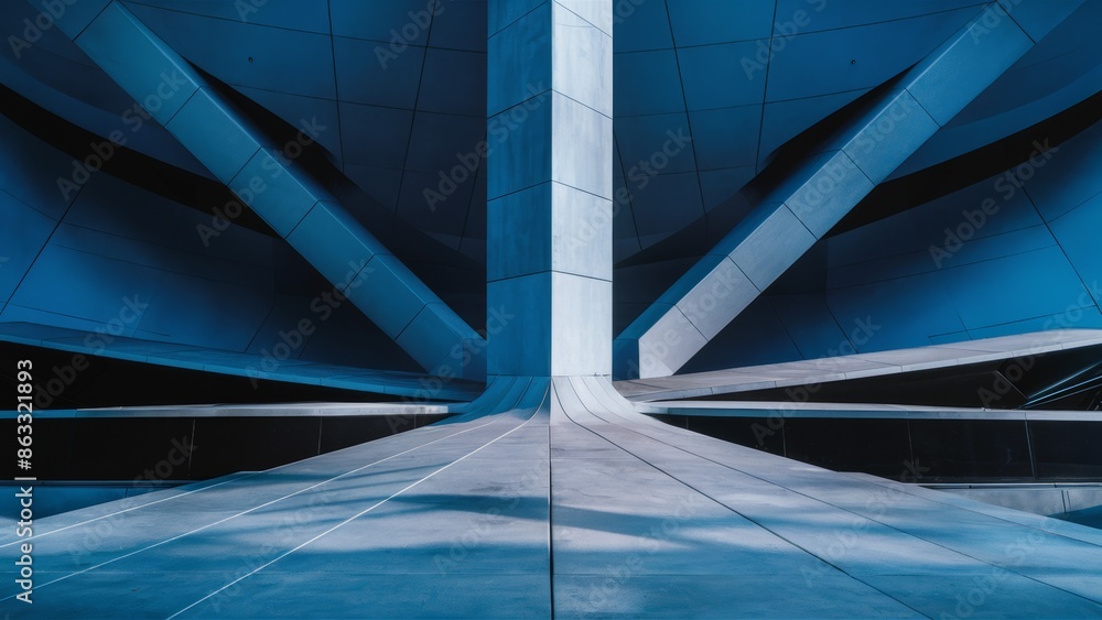 Poster a view of a large building with many different angles, ai