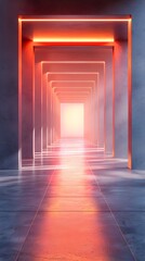 Fototapeta premium Abstract Futuristic empty floor and room Sci-Fi Corridor With light for showcase,room,interior,display products.Modern Future cement floor and wall background technology interior concept.3d render
