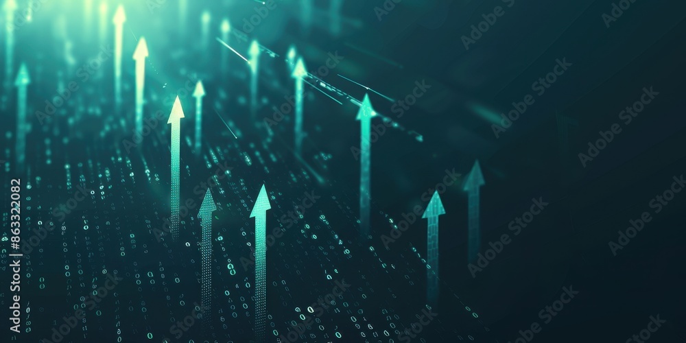 Poster abstract background with glowing arrows pointing upwards, representing growth and success in busines
