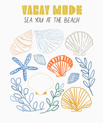 Beach summer quote with sea shells 