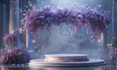  Crystal podium diamond 3d background display glass jewelry product render blue platform. Podium ice crystal stand diamond stage gem white abstract pedestal stone purple luxury sapphire cosmetic scene