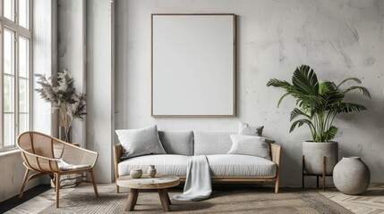 Canvas mockup in Scandinavian living room interior