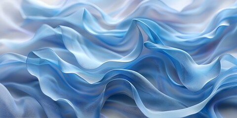 Obraz premium 3d render, abstract fashion background with blue wavy ribbons, folded cloth macro