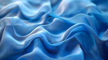 Fototapeta premium 3d render, abstract fashion background with blue wavy ribbons, folded cloth macro