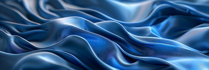 Obraz premium 3d render, abstract fashion background with blue wavy ribbons, folded cloth macro