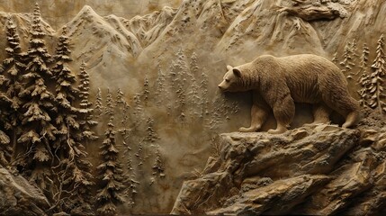 Obraz premium 3d bear Wallpaper Background golden art for digital printing wallpaper, mural, custom design wallpaper. AI generated illustration