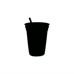 Stamp silhouette illustration of a plastic cup containing a cold drink for an icon or logo
