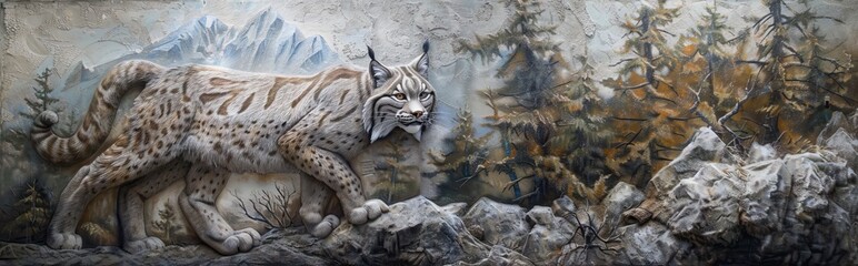 Obraz premium 3d Canada lynx Wallpaper Background golden art for digital printing wallpaper, mural, custom design wallpaper. AI generated illustration