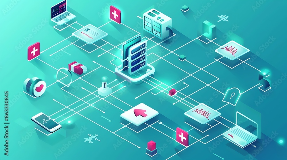 Poster blockchainbased medical record system ensuring data security and interoperability complete infograph