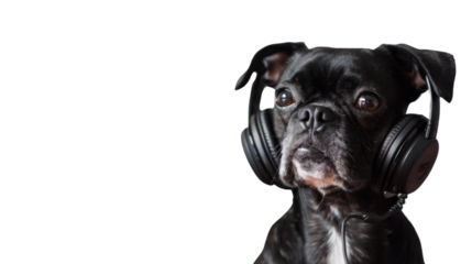 Dog with headphones on transparent background