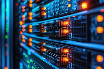 Close up of a big data computer hardware.