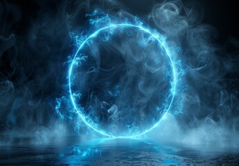 Obraz premium Glowing Circle in Blue Smoke