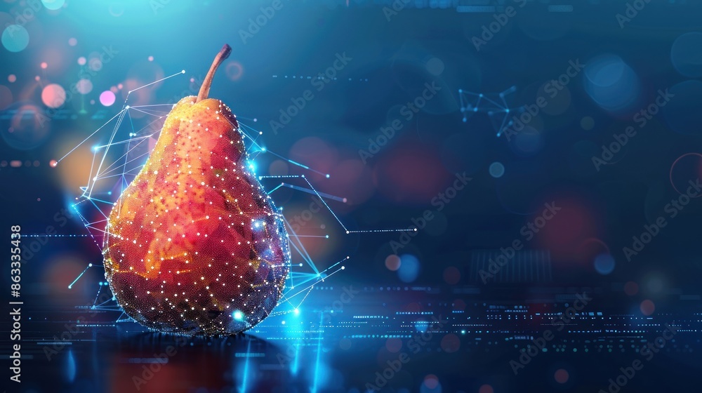 Poster digital pear in a futuristic setting