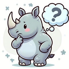 cute rhino confused cartoon vector icon illustration