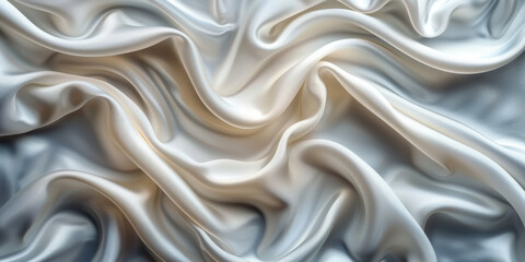 Fototapeta premium satin background White fabric Backdrop Pattern Abstract Texture Design Fashion Vintage Space Wave Color Luxury Wallpaper Beautiful Shape Curtain Textile 