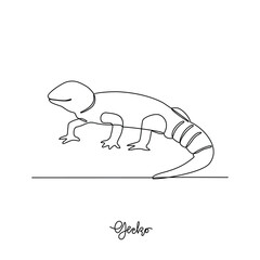 One continuous line drawing of Gecko vector illustration. Type of Lizard animal themes design concept with simple linear style vector. Lizards are reptiles with scaly skin, four legs, and a tail.