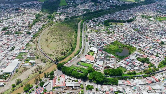 Cargo Train Crossing the Mololoa River in Tepic, Nayarit. Mexico