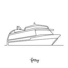 One continuous line drawing of Ferry vector illustration. Sea transportation themes design concept with simple linear style. Sea transportation involve moving goods and people across body of water.
