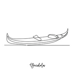 One continuous line drawing of gondola vector illustration. Sea transportation themes design concept with simple linear style. Sea transportation involve moving goods and people across body of water.