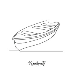 One continuous line drawing of Rowboat vector illustration. Sea transportation themes design concept with simple linear style. Sea transportation involve moving goods and people across body of water.